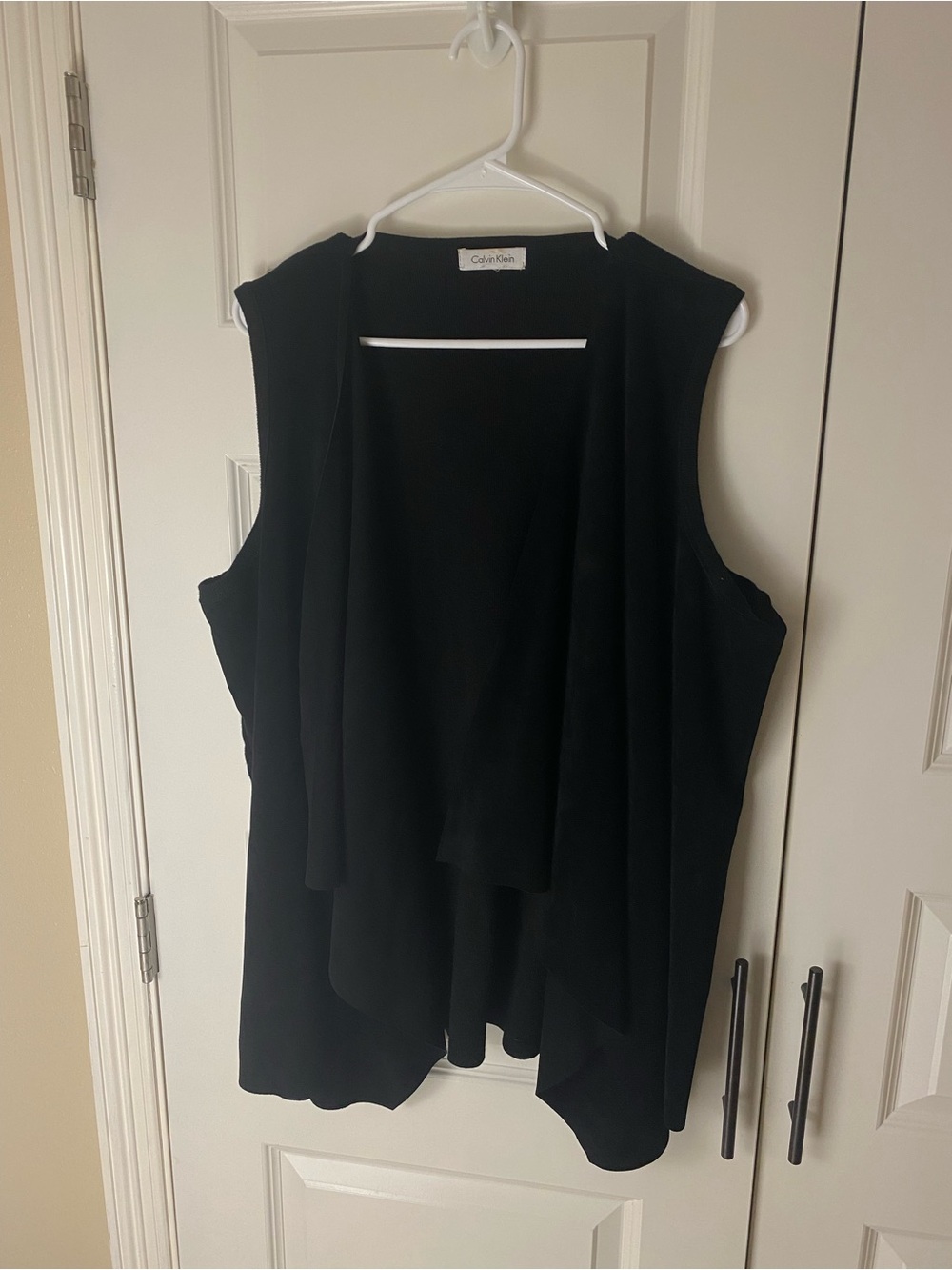 Calvin Klein Black Sleeveless Drape Front Cardigan Vest XL